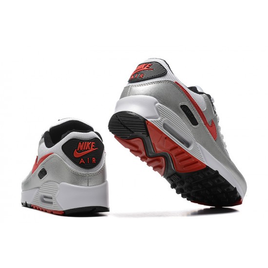 Air Max 90 Men Sports Shoes Silver Red