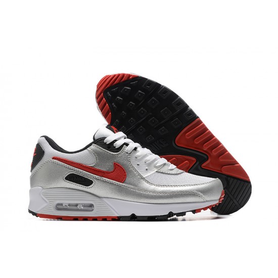 Air Max 90 Men Sports Shoes Silver Red