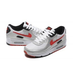 Air Max 90 Men Sports Shoes Silver Red